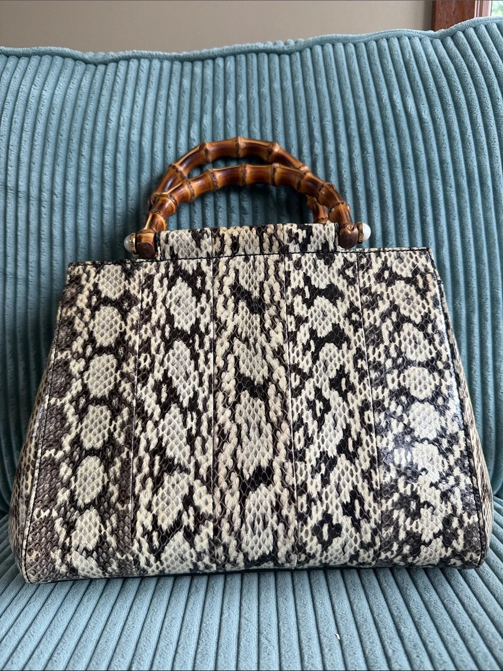 Gucci Nymphaea Python Leather Bamboo Top Handle/Crossbody Bag
